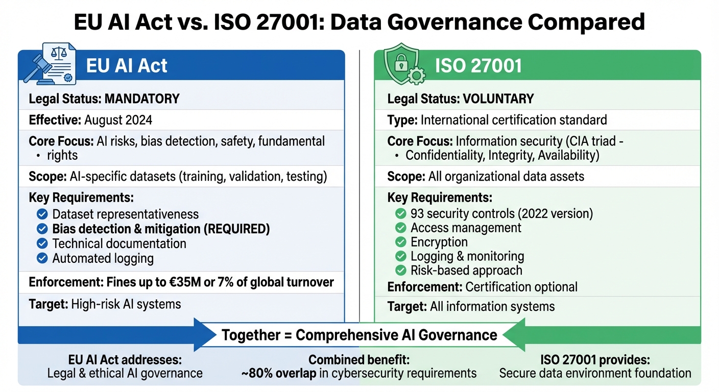 Regolamento europeo sull'IA vs ISO 27001: Differenze chiave nel governance dei dati